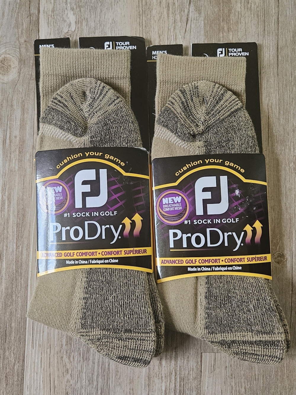 FootJoy ProDry Beige Men's Golf Performance Crew Socks 7-12 (2 Pack)